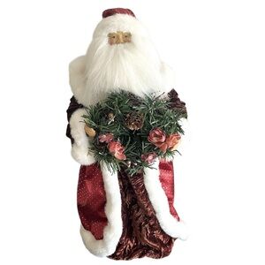 MTY Santa Claus Tree Topper Floral Wreath Christmas Decoration 18in Vintage